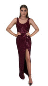 Bariano Dianne Scoop Pattern Sequin Gown Wine