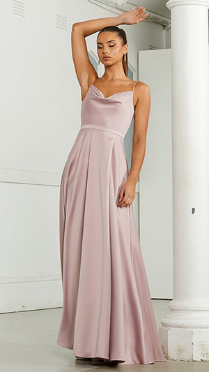 Bariano Diamond Cowl Wrap Gown in Dusty Rose