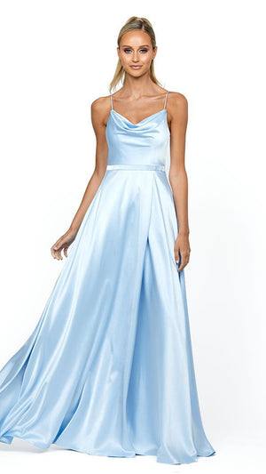 Bariano Diamond Cowl Wrap Gown in Sky