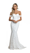 Kalina Off Shoulder Lace Gown with detachable straps in white