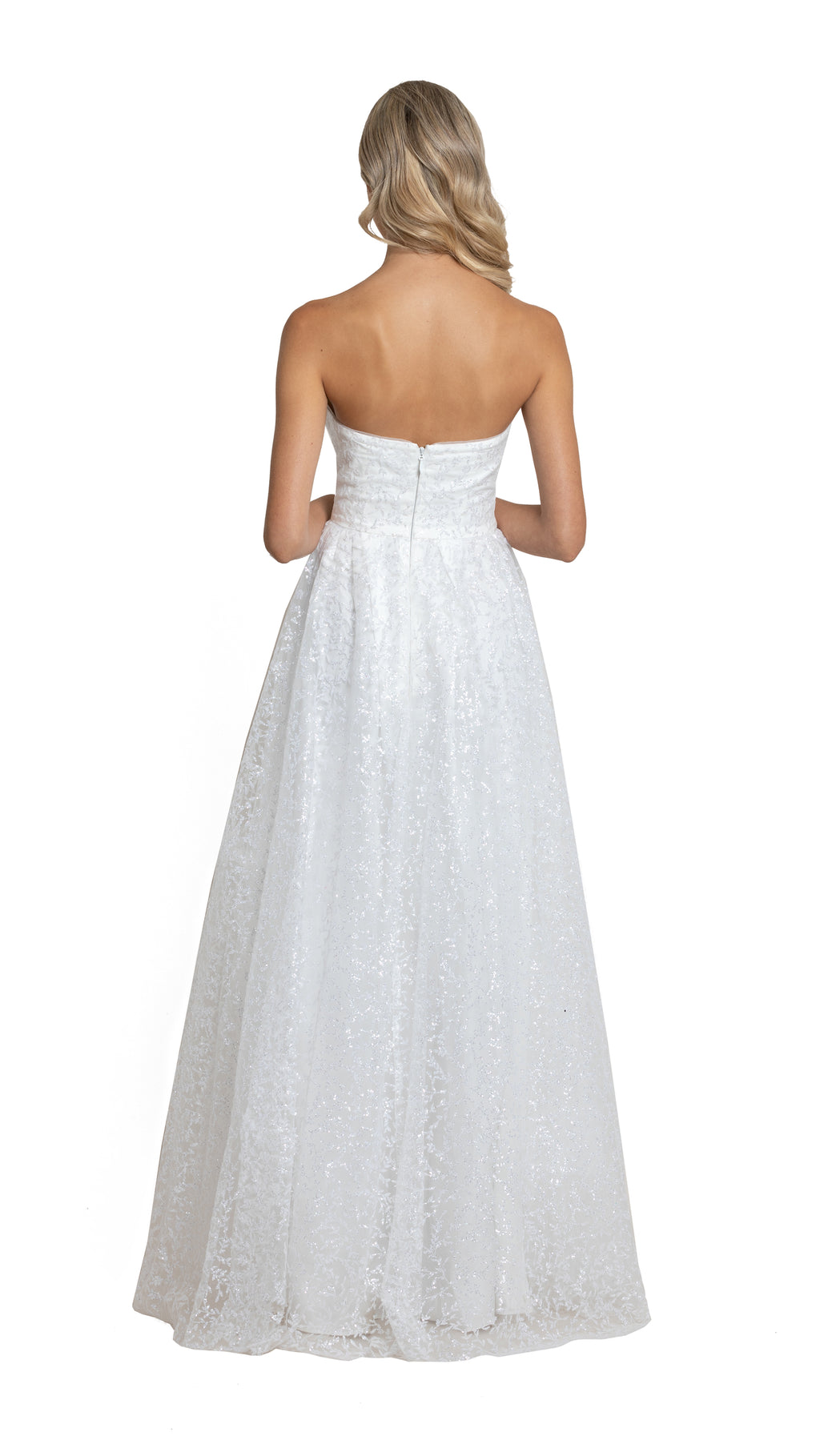 Carla Sweetheart Glitter Gown in white back