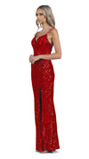 Madonna V Neck Gown in Cherry Red SIDE