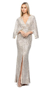 Oprah Cape Gown in Nude/Copper Sequins