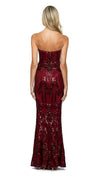 Gala Strapless Fishtail Gown in Burgundy BACK