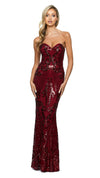 Gala Strapless Fishtail Gown in Burgundy