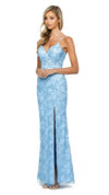 Lou Lou Glitter V Neck Gown in Powder Blue SIDE