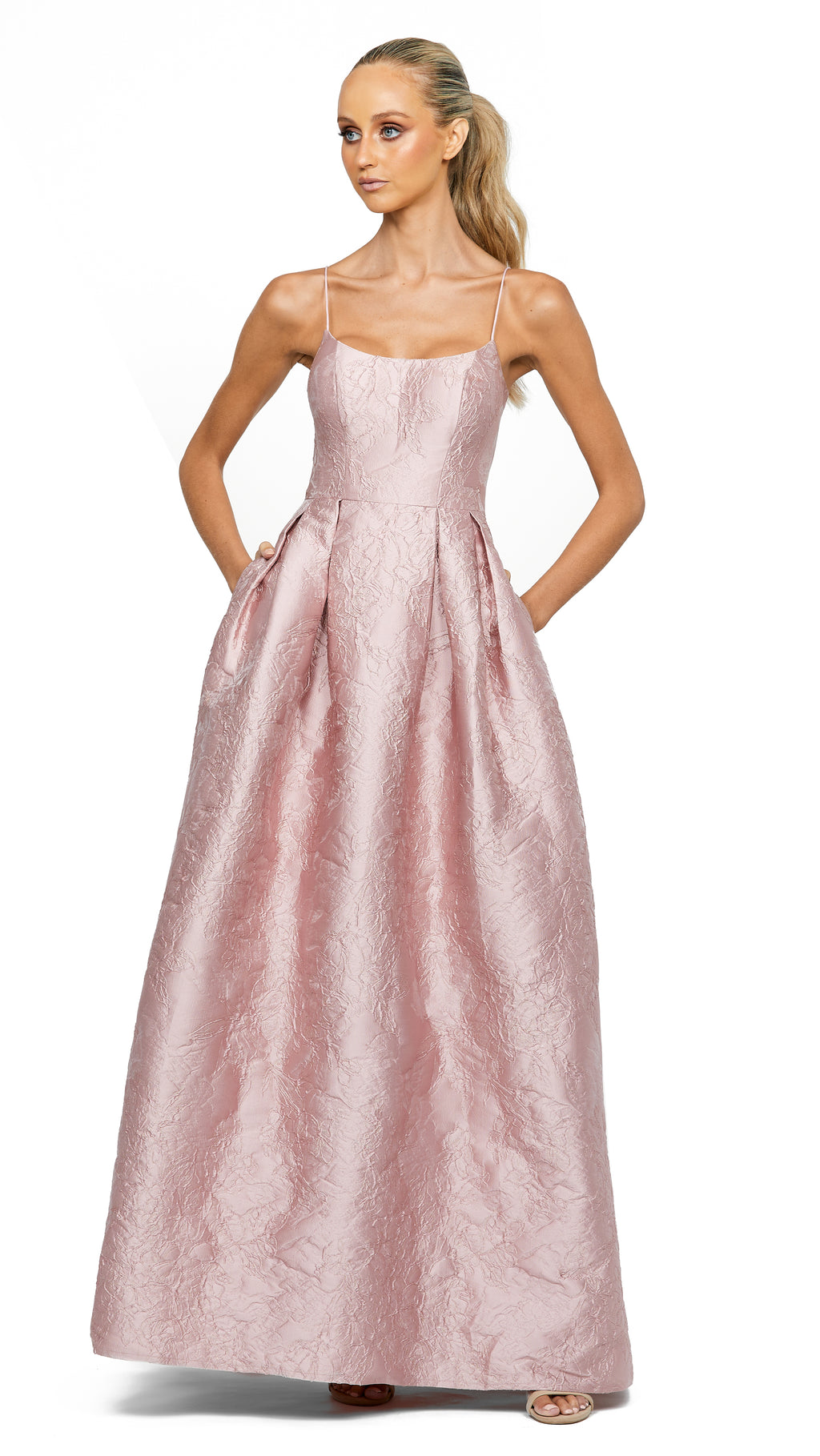 Balmy Nights Scoop Ball Gown in Blush/Gold