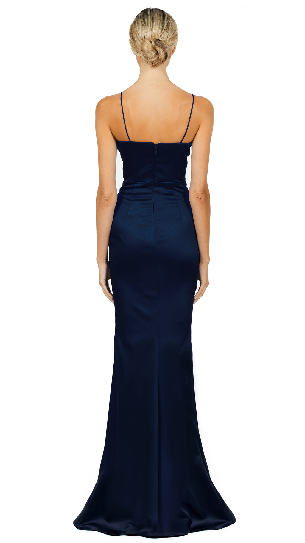 Cassy Fitted Corset Gown in Navy BACK