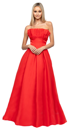 Itzi Ruffled Ball Gown in Light Red