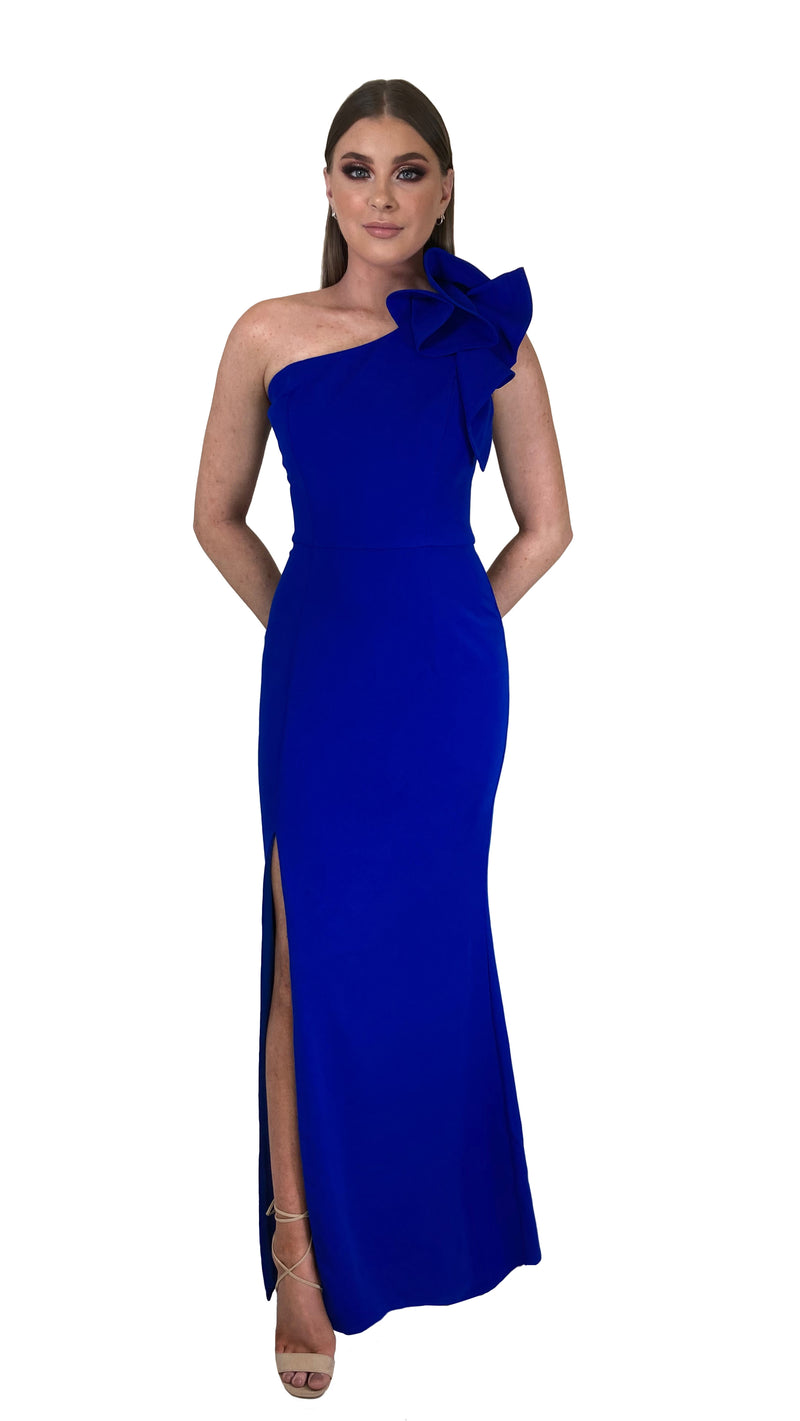 Sue Frill Gown in Cobalt