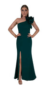Bariano Sue frill one shoulder dress Emerald