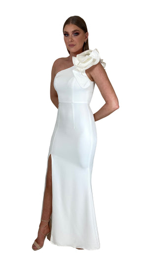 Bariano Sue frill one shoulder dress white