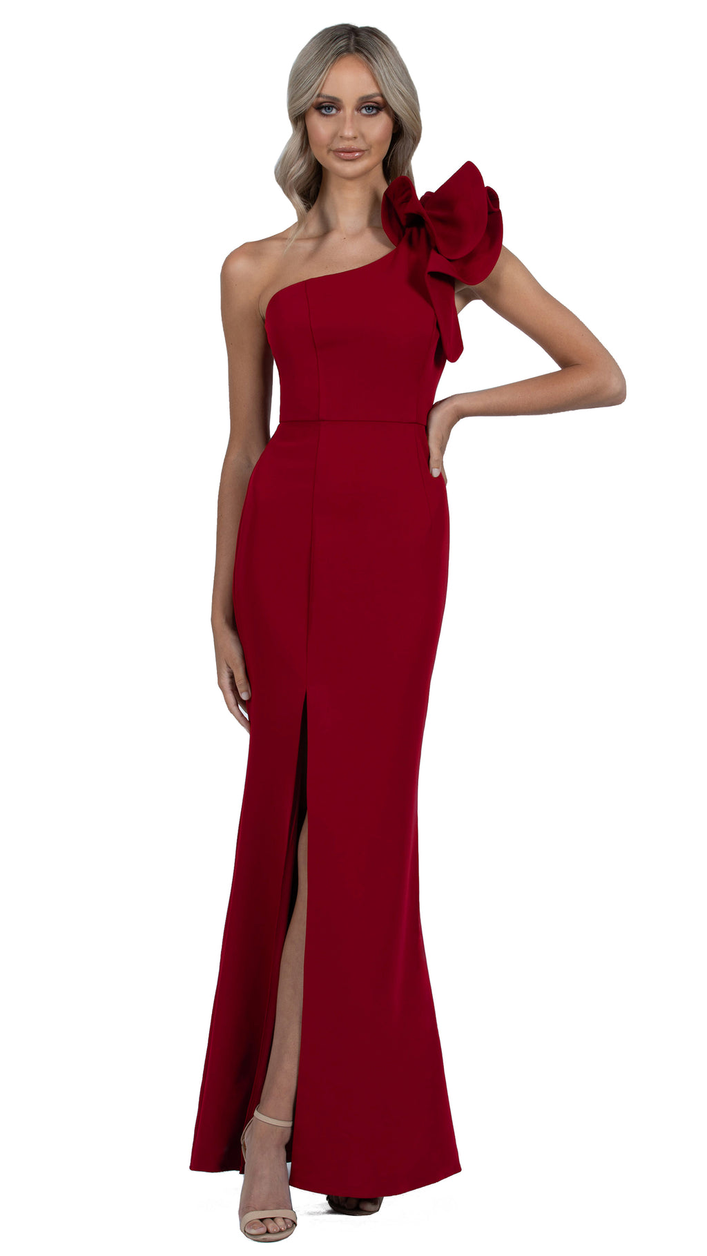 Sue Frill Gown in Burgundy