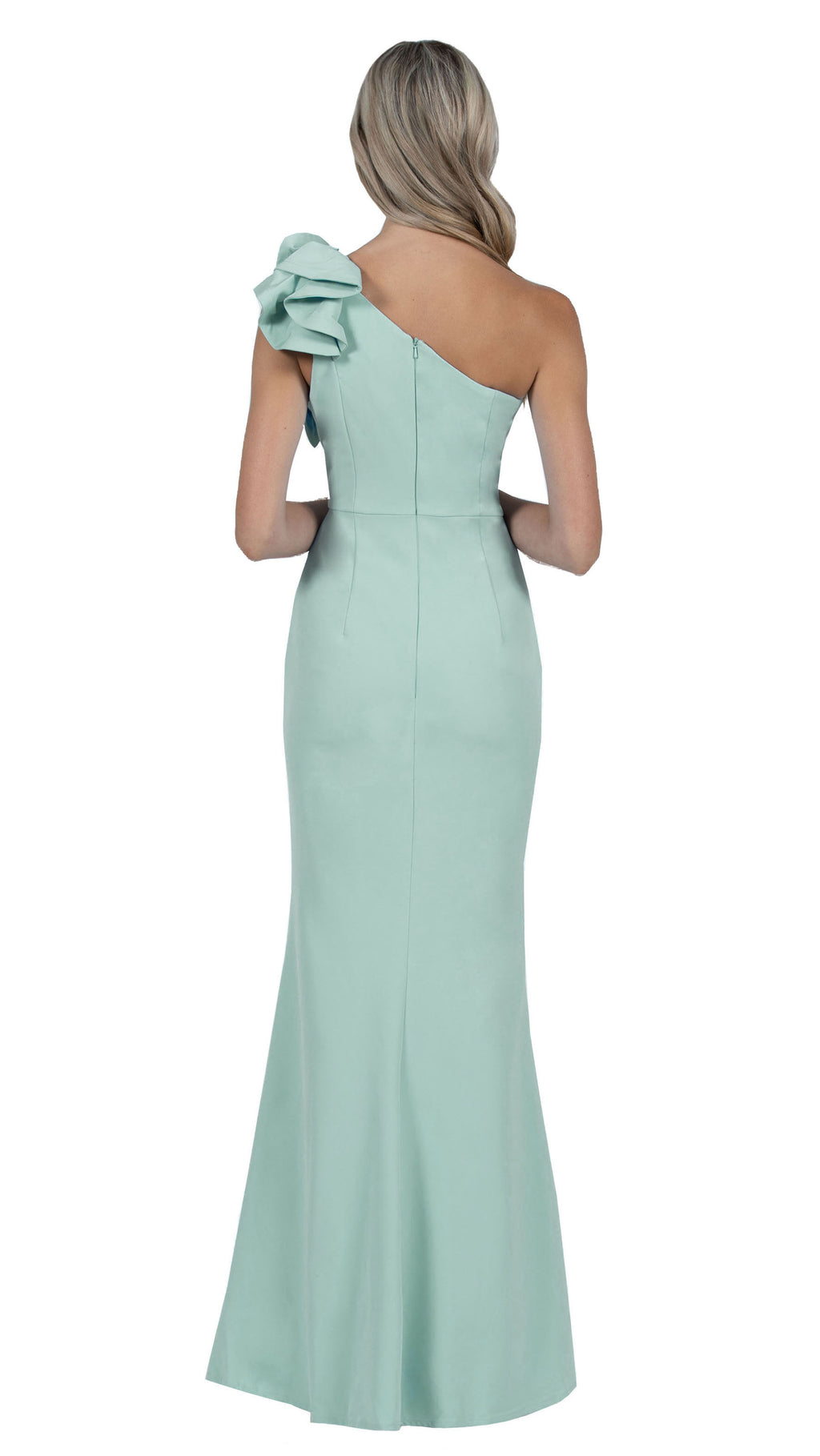 Sue Frill Gown in Soft Sage BACK