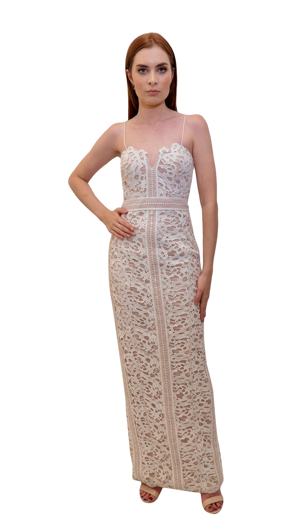 Bariano Emma Lace gown white front