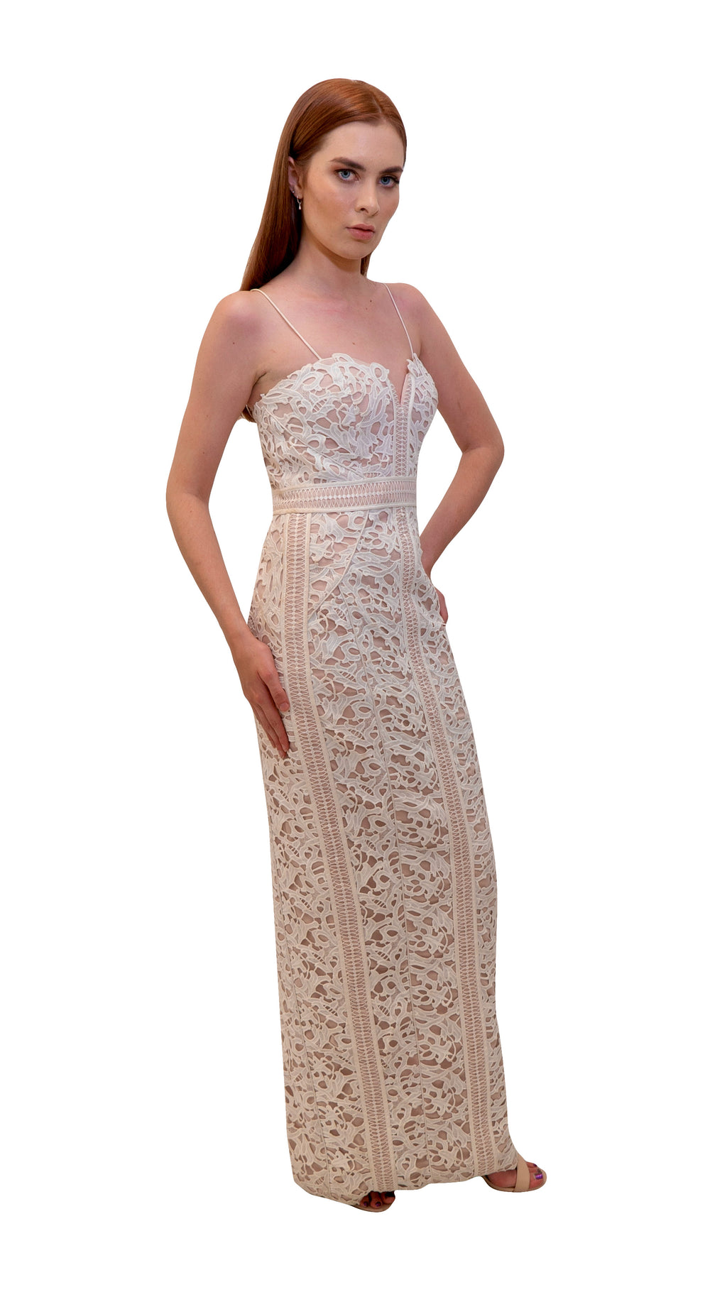 Bariano Emma Lace gown white side