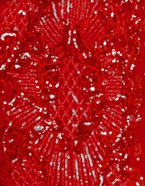 Cherry Red Pattern Sequin Fabric